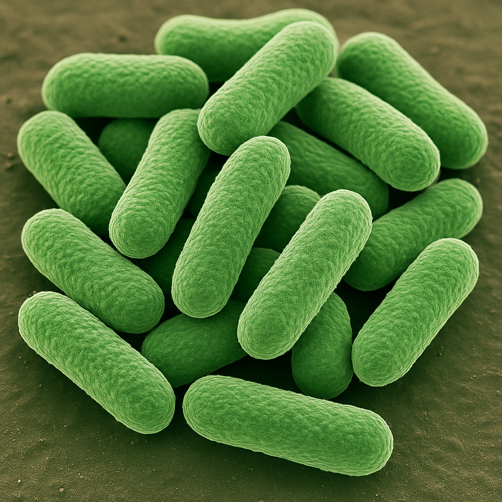 A dense cluster of rod-shaped bacteria.